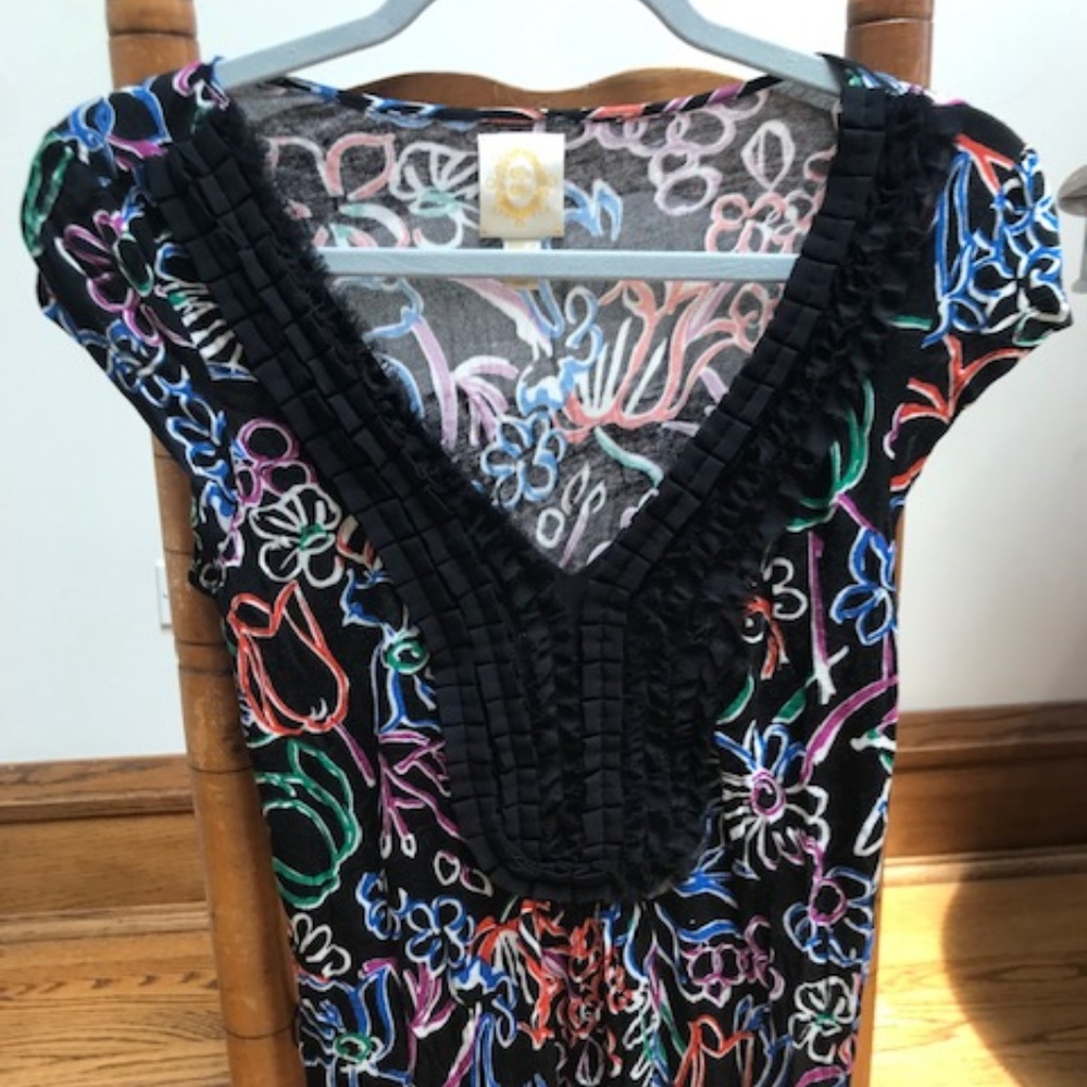 Anthropologie Ric Rac Black Floral Top